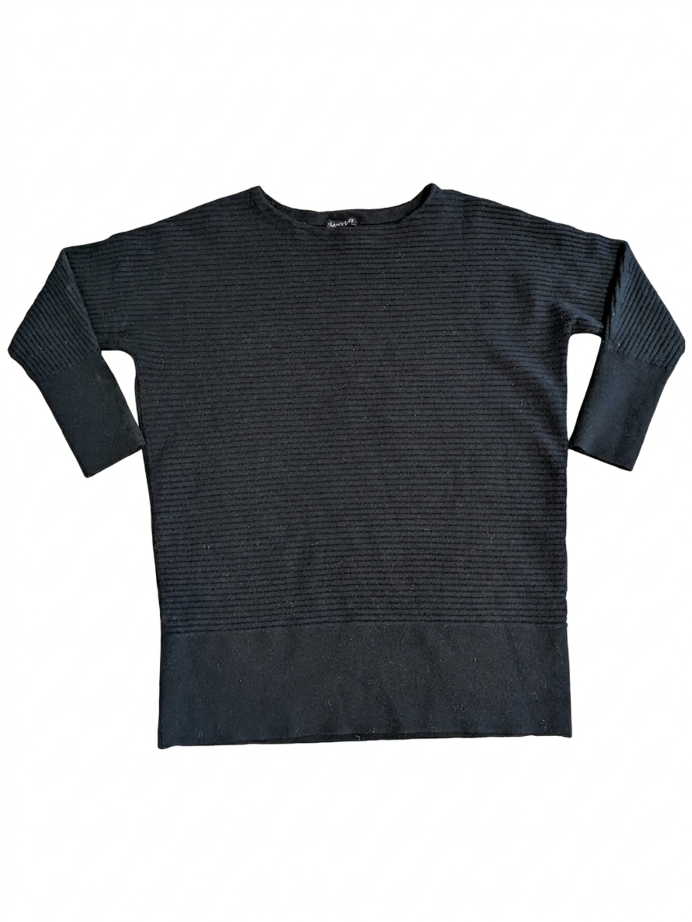 Eileen Fisher Black Wool Blend Ribbed Pullover Sweater 3/4 S/P Minimalist Fall